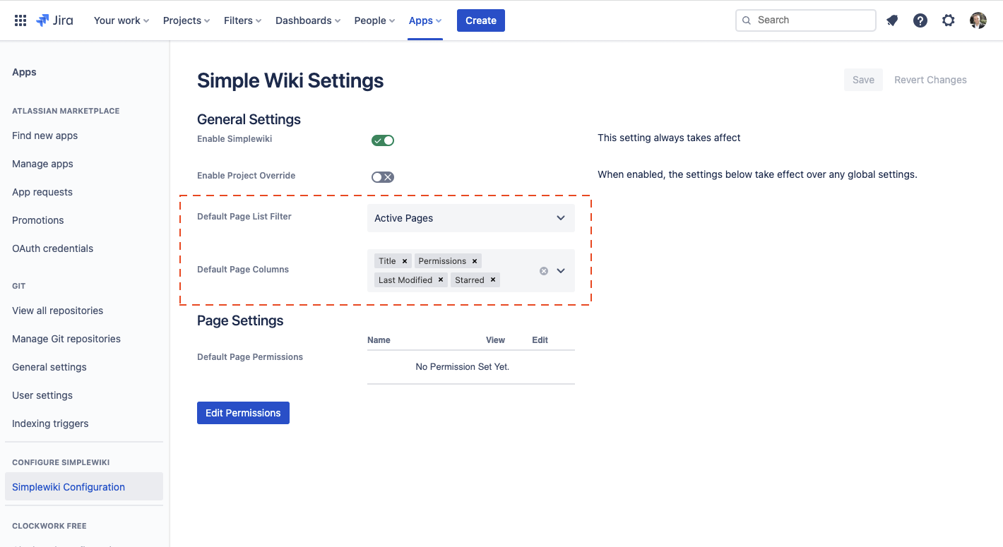 settings screen with page list settings highlighted