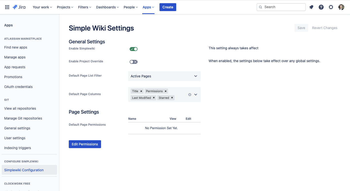 wiki settings screen